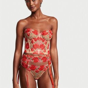 VS Floral Red and Cream Bustier Set